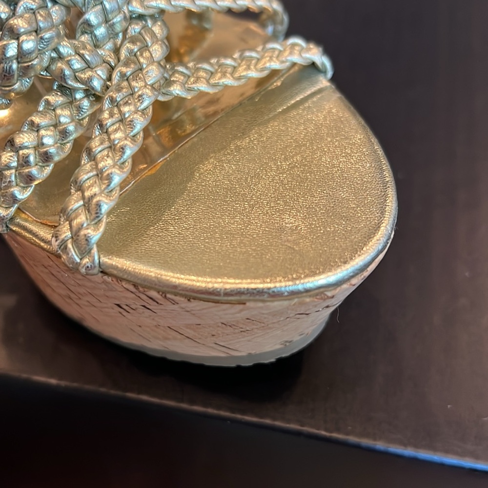 Carlos Santana Horizon Sandals in Silver Braided Top and Cork Wedge Sz 8.5 NEW - Picture 6 of 14